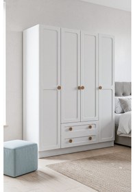 Resim Bohem 4 Kapak 2 Çekmece Gardırop Mdf Kapak Beyaz 