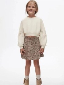 Resim Kız Çocuk Pamuklu Orta Kalınlık Crop Sweatshirt-14713 KREM 