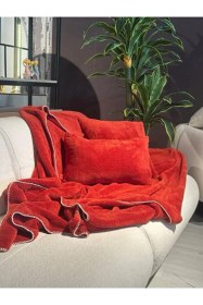 Resim Wellsoft Tek Kişilik Tv Battaniye Ve Kırlent Seti 150 X 200 Cm Kiremit 