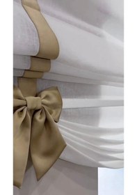 Resim Katlamalı Keten Tül Perde Biyeli Ve Fiyonk Detaylı Özel Tasarım Sarı 