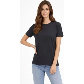 Resim Marsilyan- Bisiklet Yaka Tişört Regular Kalıp Basic Pamuklu Günlük Kullanım T-Shirt - Füme 