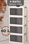 Resim Genel Markalar 4 Katlı Katlanabilir Modüler Dolap – Ev Ofis Kiler Düzenleyici İstiflenebilir Çok Amaçlı Dolap 60 L 