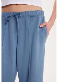 Resim Tudors Kadın Modal Kumaş Slim Fit Dar Kesim Beli Lastikli Bağcıklı Mavi Pantolon-34246 Mavi 