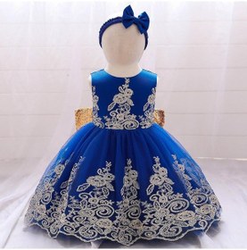 Resim Mavi 0-24m Kırmızı Bebek Kız Elbise Prenses Parti Rop Vaftiz Bebek Kız Yeni Yıl Giysileri 1 Yıl Doğum Günü Partisi Düğün Elbisesi Mavi 