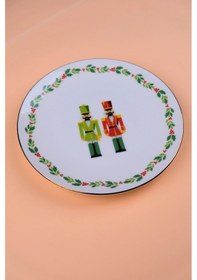 Resim Tabak Evi Porselen Altın Yaldızlı Kurşun Asker Pasta Tabağı 20,50cm Tekli Çok Renkli 