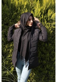 Resim Toridas Eldiven Detaylı Kapüşonlu Kürklü Şişme Tesettür Mont Bt121siyahtesettür 001 