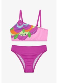 Resim Penti Pembe Kız Çocuk Flower Tek Omuz Bikini Takımı 
