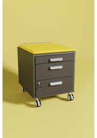 Resim Creo Mobili Çekmeceli Kilitli Tekerlekli Vega Keson, Oturulabilir Ofis Ve Ev Komodini, Antrasit/sarı 