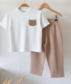 Resim Erkek Çocuk Ekru Ayıcık Baskılı Jogger Pantolonlu Altüst Takım Ekru 