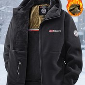 Resim Erkekler için Ağır Termal Tam Fermuarlı Ceket - Tam Fermuar Kapanışı - Bol Kesim Kapüşonlu Kışlık Mont, Fermuarlı Cebi ve Dekoratif Harf - 100% Polyester Polar için Kayak, Karla Savaş, Soğuk Hava Seyahatleri - Kahverengi/Beyaz, Elde Yıkanabilir 