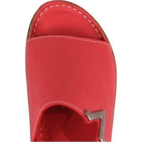 Resim Napa Shoes Hakiki Deri Tek Geniş Bantlı Metal Aksesuarlı Rahat Taban Kadın Terlik Napa-308 Kırmızı 