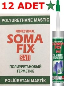 Resim 12 Adet 280 Ml Beyaz Somafix Poliüretan Mastik Dış Cephe Pu Koli Beyaz 
