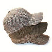 Resim 1 adet Klasik Köpekdişi Desenli Beyzbol Şapkası - Nefes Alabilir, Ayarlanabilir İpli Vintage Ekose Tasarım, İlkbahar & Sonbahar için İdeal Güneş Şapkası, Gri/Beyaz, Kahverengi/Bej, Koyu Gri/Siyah Renklerde Mevcut 