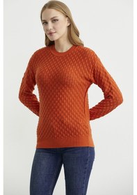 Resim Motifli Sıfır Yaka Triko Kazak - Oranj Oranj 