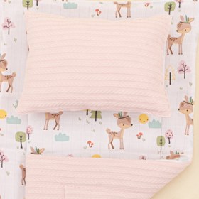 Resim Alt Açma Matı ve Yastık - Çift Taraflı - Şeker Pembe Örgü - Ceylan 