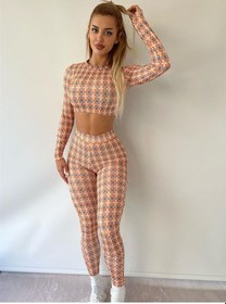 Resim Pink Life Ekose Desenli Pantolonlu İkili Takım Pap1704 Turuncu 