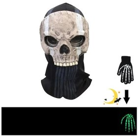 Resim Ghost Mask V2 - Operatör Mw2 Airsoft Cod Rol Yapma Airsoft Taktik Kafatası Tam Yüz Maskesi Karanlıkta Parlayan Bir Çift Eldiven Dahil 
