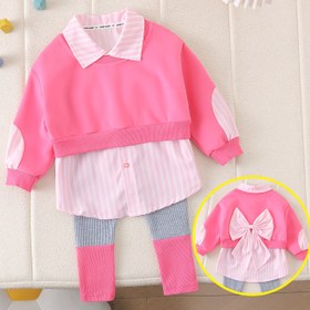 Resim 2 Adet Şirin Fiyonklu Çizgili Kazak + Pantolon Takımı, Rahat Triko Kumaş, İlkbahar/Sonbahar Gezileri, Dış Aktiviteler, Okul, Spor Stili, Fotoğraf Çekimleri, Okula Dönüş Sezonu, Tatil Partisi Hediyesi, İlk Doğum Günü Hediyesi – Kızlar İçin İdeal Seçim 