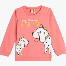 Resim Kız Bebek Sweatshirt Şardonlu Köpek Baskılı Pamuklu 