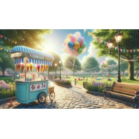 Resim Venspor Eğlenceli Dondurma Arabası ve Park Manzarası Arkaplan - 200X150CM Fon Duvar Örtüsü 