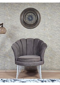 Resim Zafir Tekli İstiridye Beyaz Boyalı Telli Ayak Çay Seti Koltuk Tekli Berjer , Balkon, Salon, Ofis Kahverengi 