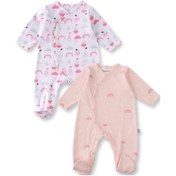 Resim Boumini Pamuklu 2'li Bebek Patikli Tulum Desenli Pembe Pembe 