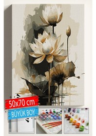 Resim Sayılarla Boyama Seti Numaralı Tuval Fırça Boya Dahil Kasnaklı Set 50x70 Cm - Damla Sarı Çiçek 