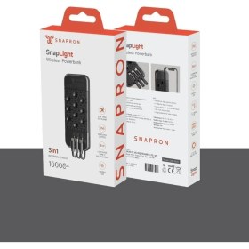 Resim 10.000 Mah Vantuzlu Wireless Standlı Powerbank Dahili Çoklu Kablo 3in1 Kablolu ve Kablosuz SNP-3003 Siyah 
