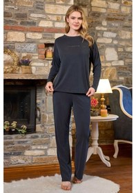 Resim Cossy By Aqua 26232 Kadın Uzun Kollu Bisiklet Yaka Pijama Takımı-antrasit Antrasit 