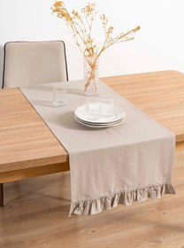 Resim Ruffle Bej Fırfırlı %100 Pamuklu Ham Keten Runner 50x130 cm 