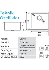 Resim Crauf Stella 4449 Pvd Altın 40x45 El Yapımı Paslanmaz Çelik Mutfak Eviyesi Altın 
