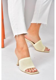 Resim Fox Shoes Bej Triko Kumaş Topuklu Kadın Terlik P590033357 