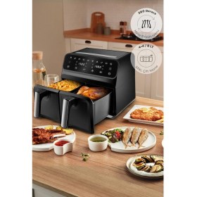 Resim Resmi Distribütör Garantili Multifry Xxxl 4+4 Litre Dijital Twin Iki Hazneli Airfryer Modern Siyah 