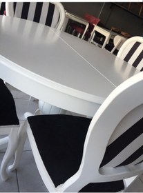 Resim Onurdesign16 Baba Ayaklı Bambi Ahşap Siyah & Beyaz Boyalı Açılır Yemek Masasa 