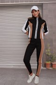 Resim AQE FASHION Şerit Detaylı Fermuarlı Pantolonlu Ikili Takm Tayt 