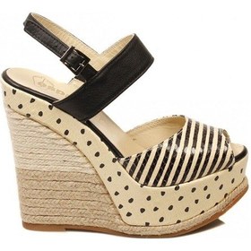 Resim Espadrilles Gipsya Bej Siyah Dolgu Topuklu Deri Sandalet Kadın Ayakkabı Siyah 