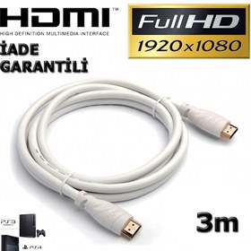 Resim 3M Metre Hdmi Kablo V1.4 2160P Full Hd Beyaz Lcd Pc Laptop Ps3 3D 