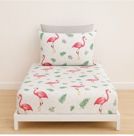 Resim Tek Kişilik Flamingo Desen Lastikli Çarşaf Ve Yastık Kılıfı 120 X 200 Pembe 