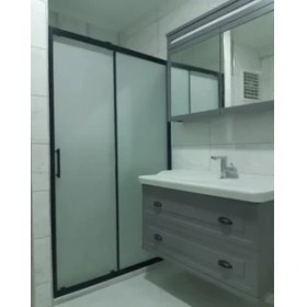 Resim Özelduş 100-130 cm Arasi H180 Siyah Profil 5mm Kumlu Cam Duşakabin 
