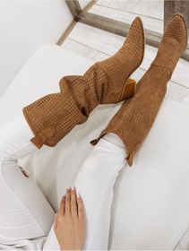 Resim POTEEN Ptc Away Kadın Western Kowboy Topuklu Yazlık Çizme-Kahverengi 