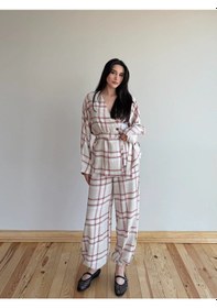 Resim Laluvia Kırmızı Ekose Kimono Şalvar Takım - 0993 