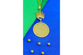 Resim Taşlı Göz Figürlü Ayetel Kürsi Hilye-I Şerif Komple Paslanmaz Çelik Araba Dikiz Ayna Süsü 