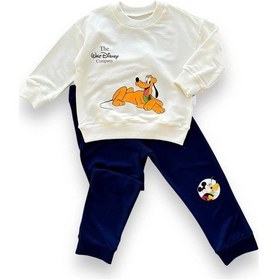 Resim 6-9-12-18 Ay Köpek Baskılı Pamuk Penye Kumaş Erkek Bebek Takımı Lacivert Lacivert 