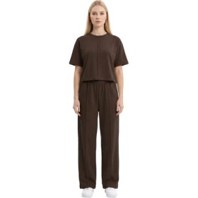 Resim Cottonhill Premium - Sway Collection | Kahverengi Modal Nervür Dikiş Detay Kadın Eşofman Takımı 