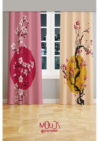 Resim Blossom Japan 1 Desenli Süet Oturma Odası Salon Fon Perde Baskılı Ekstrafor Büzgü 2 Kanat Prd-1106 Çok Renkli 