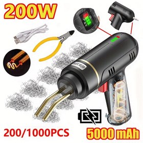 Resim 200W Kablosuz Sıcak Plastik Kaynak Makinesi Tabancası, USB Şarj Edilebilir Taşınabilir Onarım Aracı, 5000mAh Uzun Batarya Ömrü, Mika Isıtma Elemanı, 200/1000adet Sıcak Stapler Kaynak Seti, Araba Tamponu ve Plastik Onarımı için 