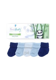 Resim Novibaby 5'li Bambu Yenidoğan Bebek Çorabı I Mix Blue I 0-6 ay Lacivert - Mavi 