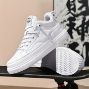 Resim Erkeklerin Trendy Solid Kaykay Ayakkabıları, Erkeklerin Açık Hava Aktiviteleri için Rahat Kaymayan Rahat Sokak Stil Sneaker'ları 