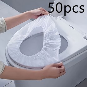 Resim 50 Adet Elastikli Tek Kullanımlık Tuvalet Kapağı - Seyahat, Oteller ve Umumi Tuvaletler İçin Hijyenik Taşınabilir Tuvalet Koruyucu | Güvenli Uyum, Alet Gerektirmez, Kolay Temizlenebilir Malzeme, Nylon Kapak, Umumi Tuvalet Esansiyeli, Otel Hijyen Malzemeleri 