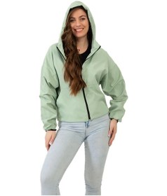 Resim Spor Kadın Su Yeşili Kapüşonlu Su Ve Rüzgar Geçirmez Oversize Yağmurluk - Rüzgarlık Su Yeşili 